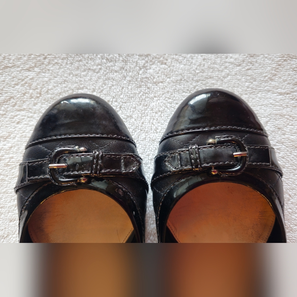 Arnold Churgin Black Leather and Patent Flats, Size 10M